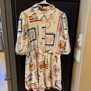 Linen Blend Romper With Drawstring Waist.  Aperol Spritz, Positano, Sole Mare XL